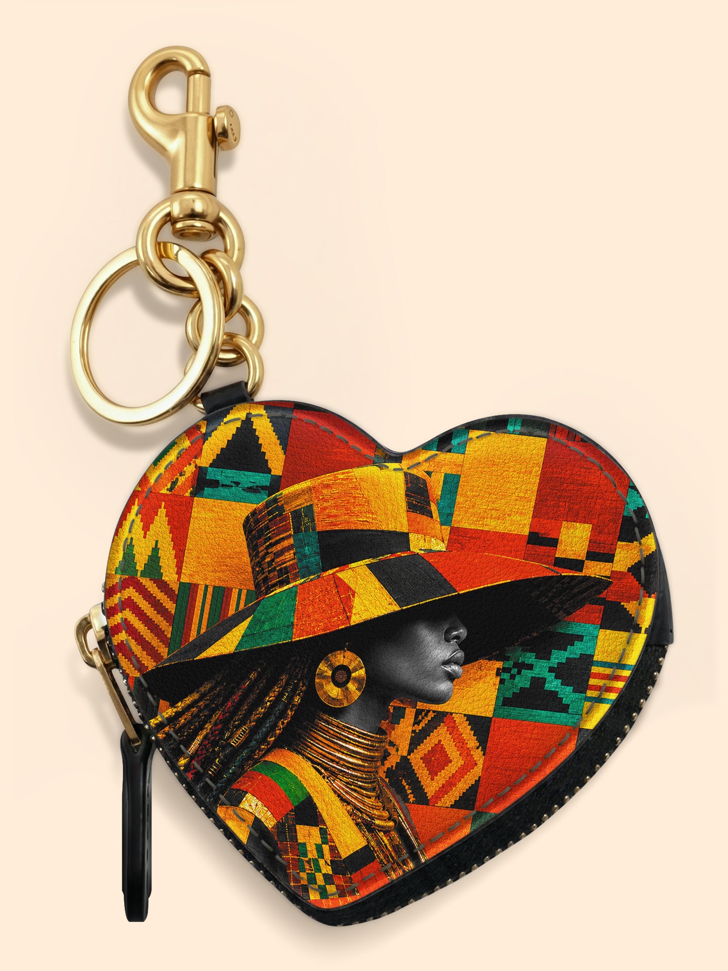 Kente Sovereign Heart Coin Pouch Bag Charm QR0TV276