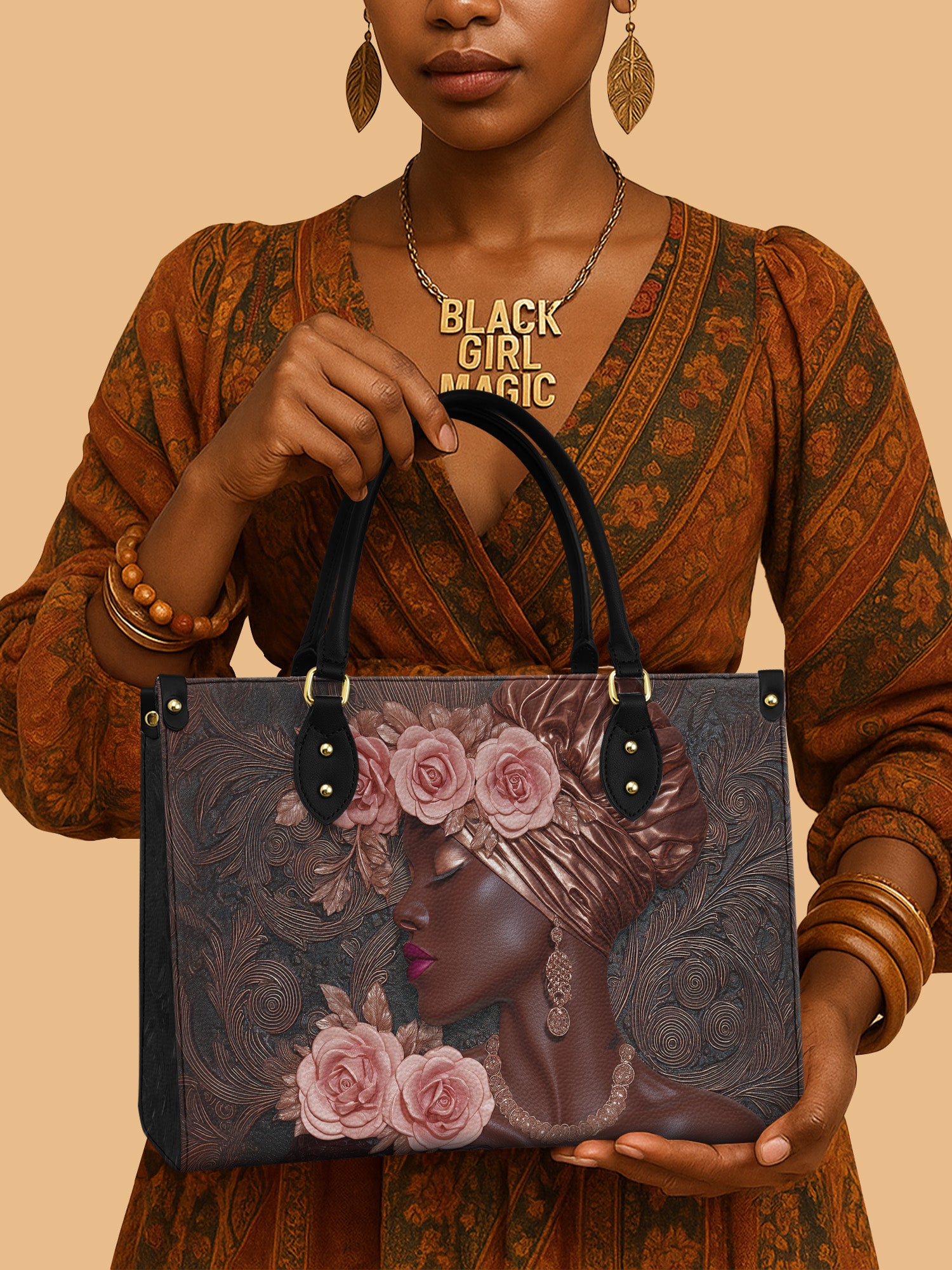 African Allure Premium Leather Handbag QR0XD531