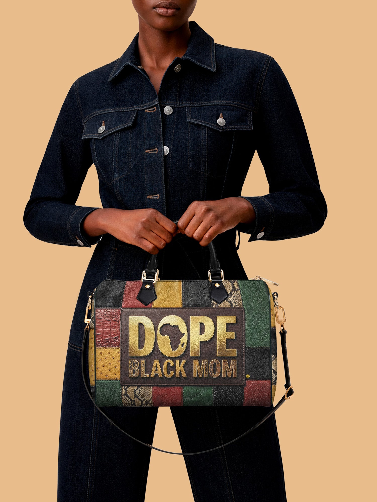 Dope Black Mom Heritage Leather Boston Bag QR0TV271