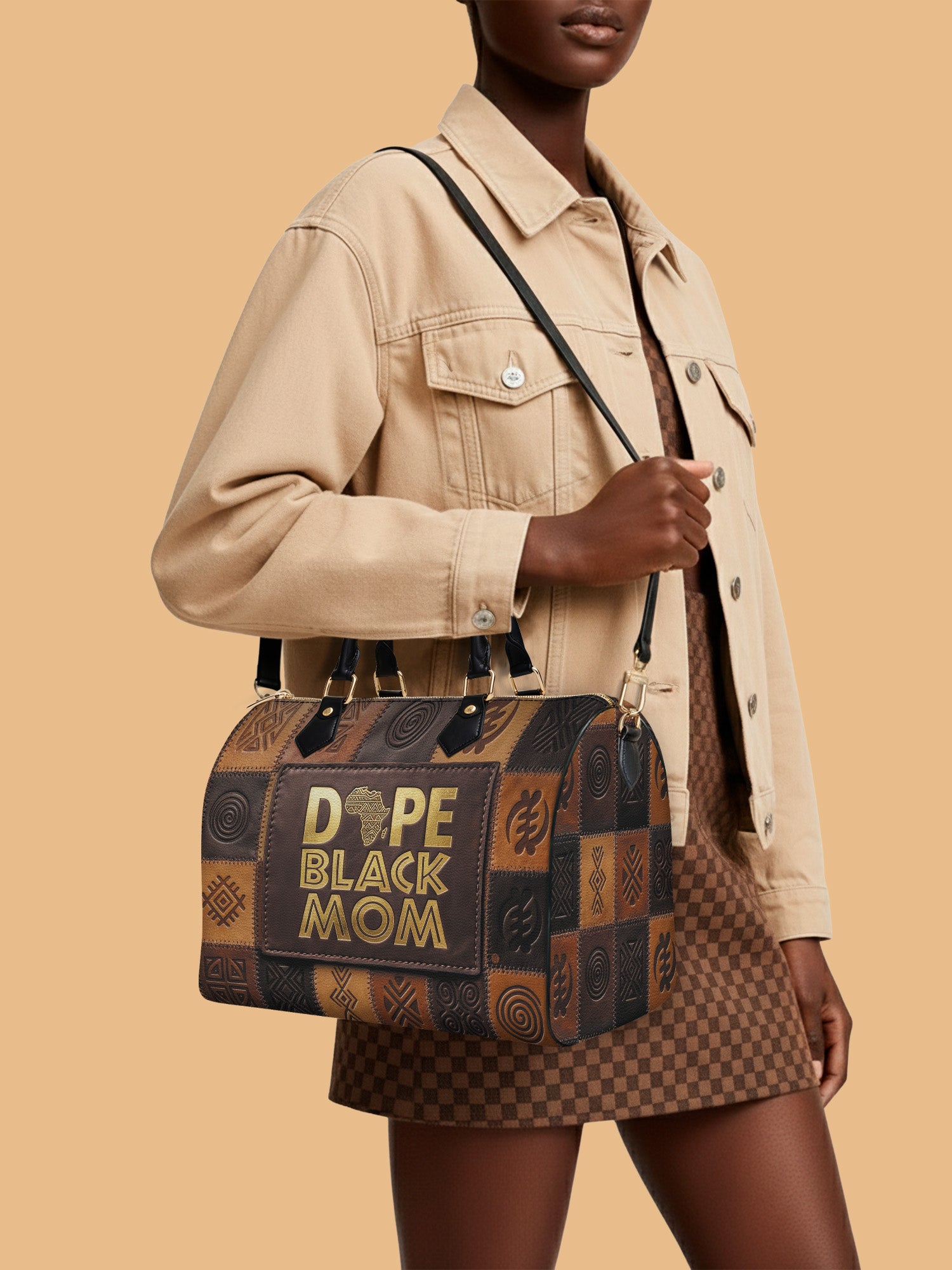 Dope Black Mom Power Leather Boston Bag QR0TV270