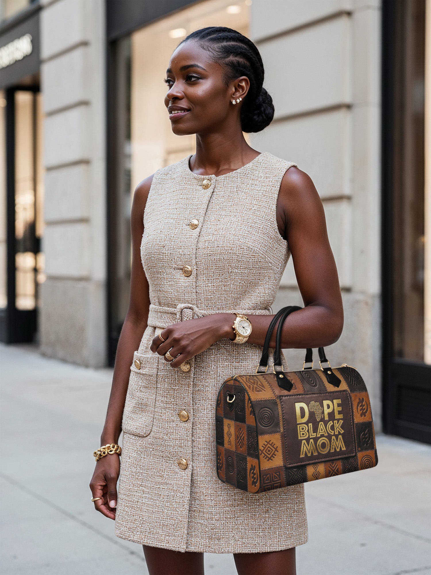 Dope Black Mom Power Leather Boston Bag QR0TV270
