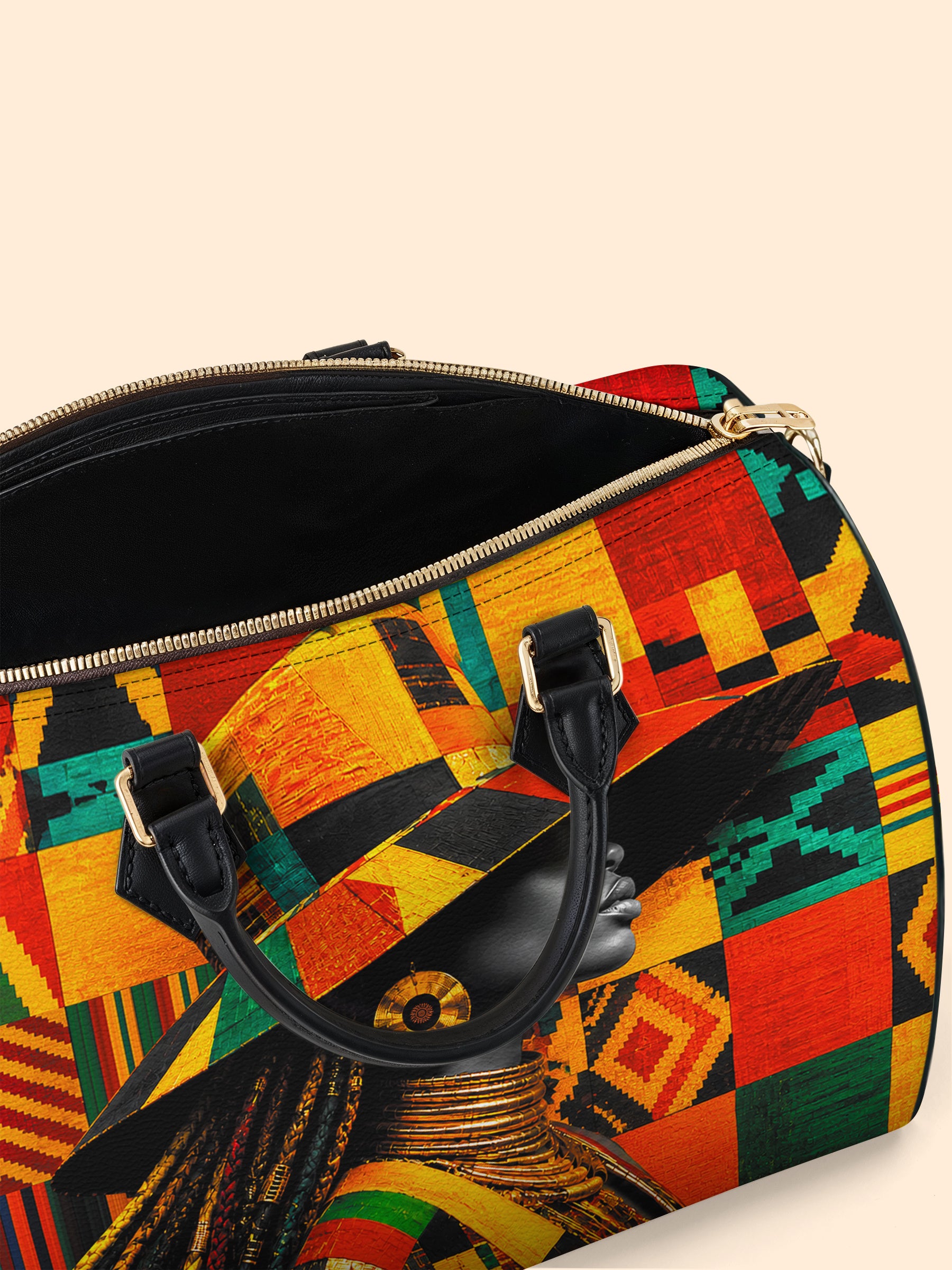 Kente Sovereign Leather Boston Bag QR0TV276