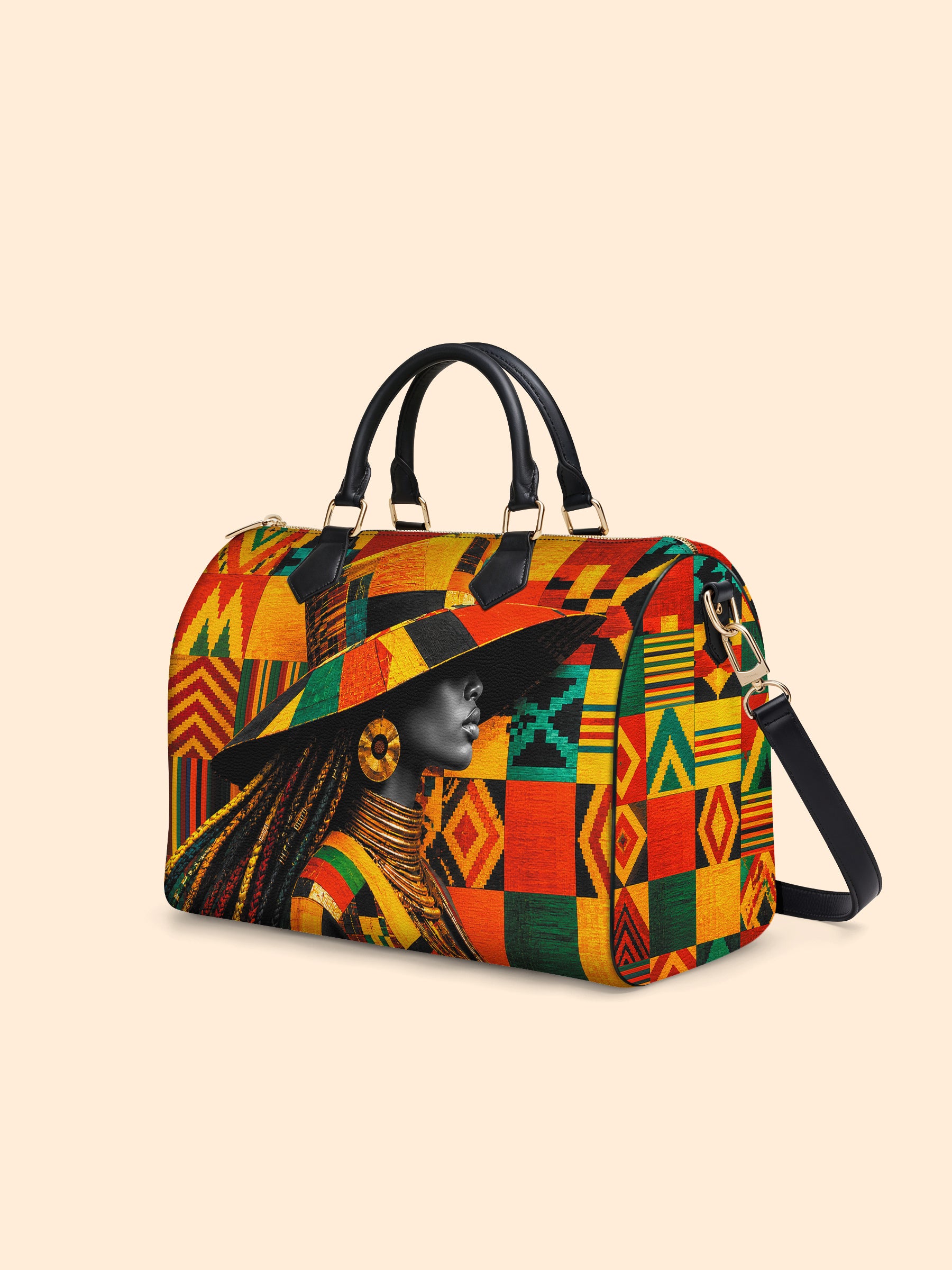 Kente Sovereign Leather Boston Bag QR0TV276