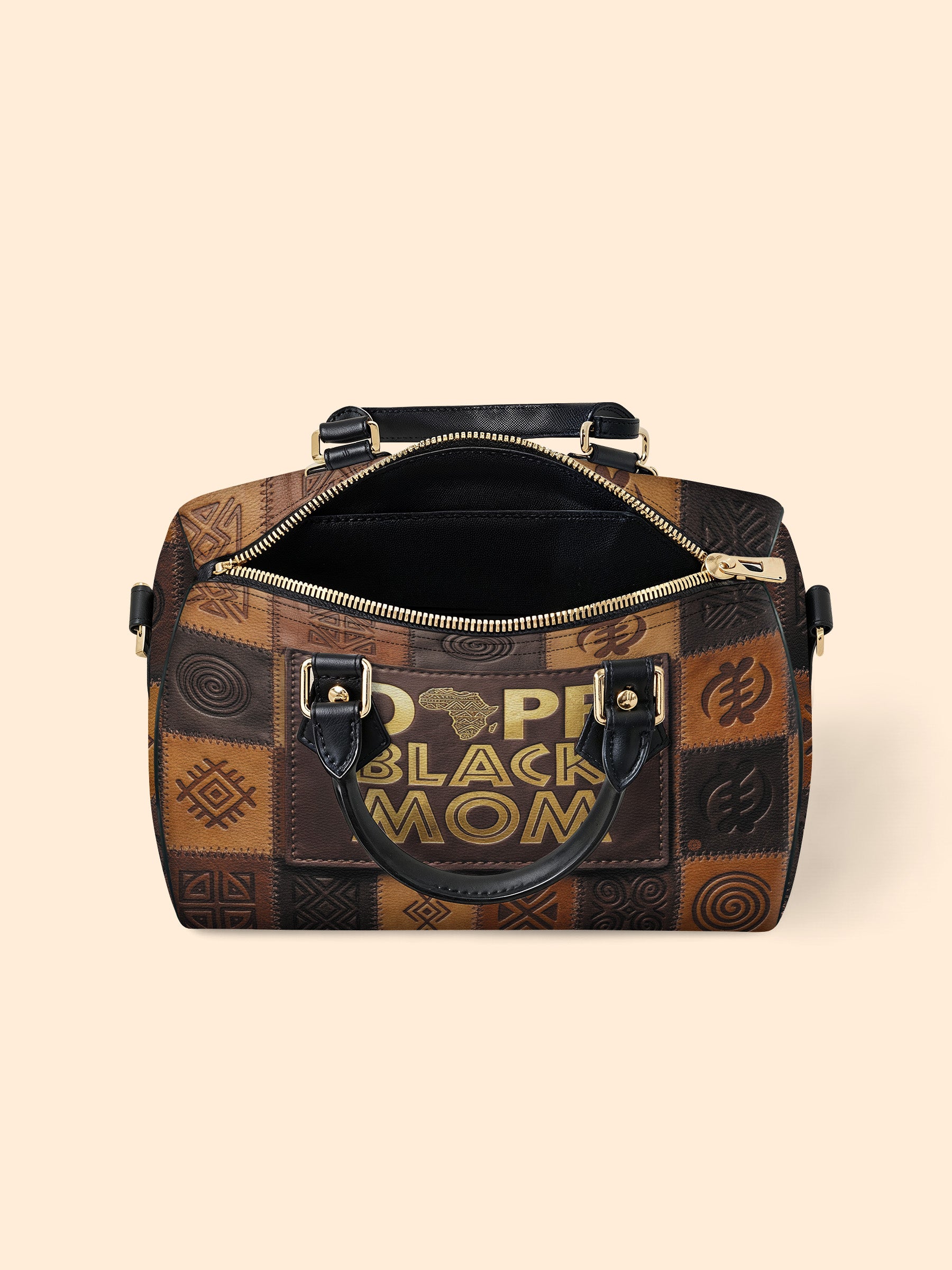 Dope Black Mom Power Leather Boston Bag QR0TV270