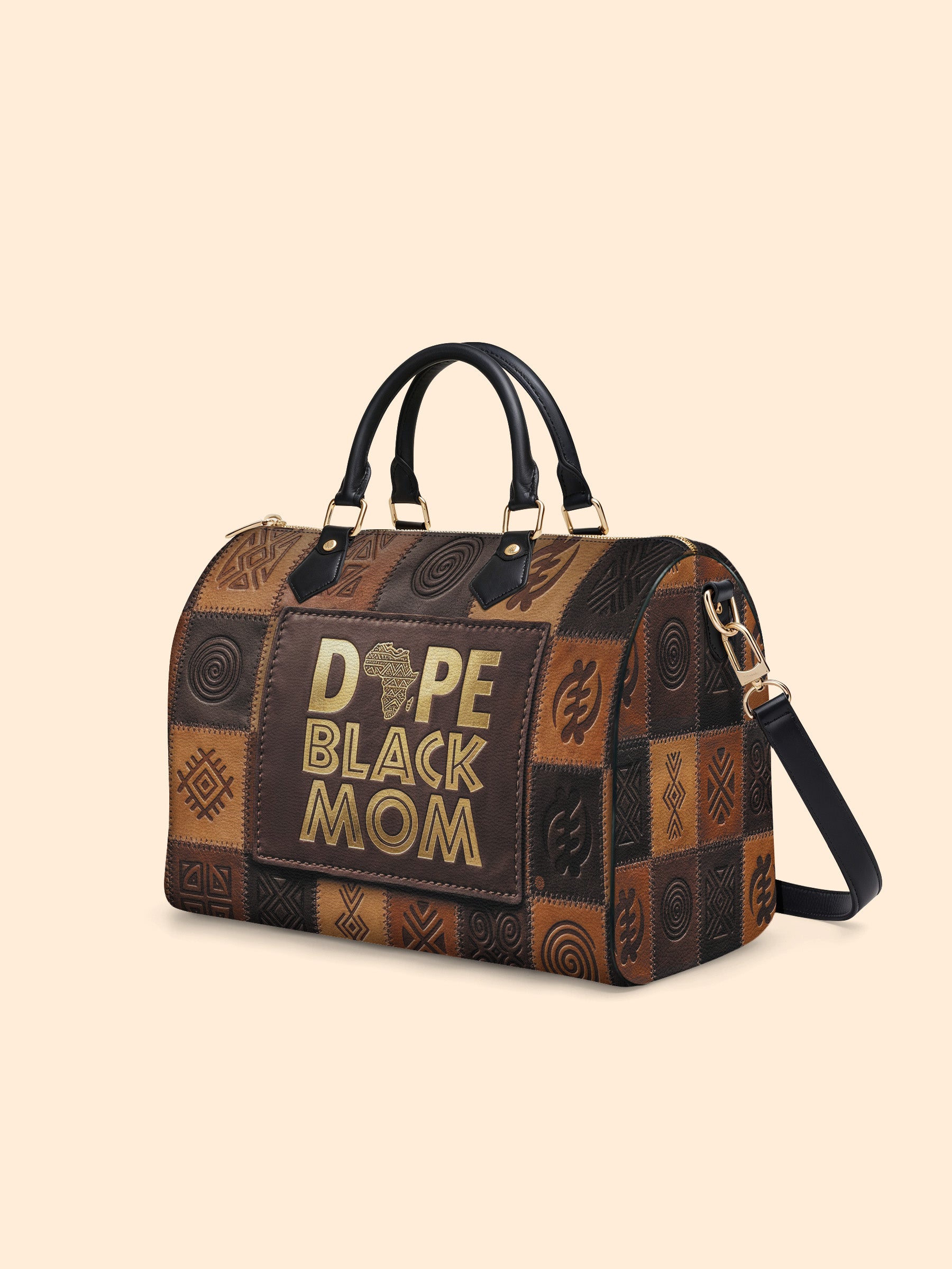 Dope Black Mom Power Leather Boston Bag QR0TV270