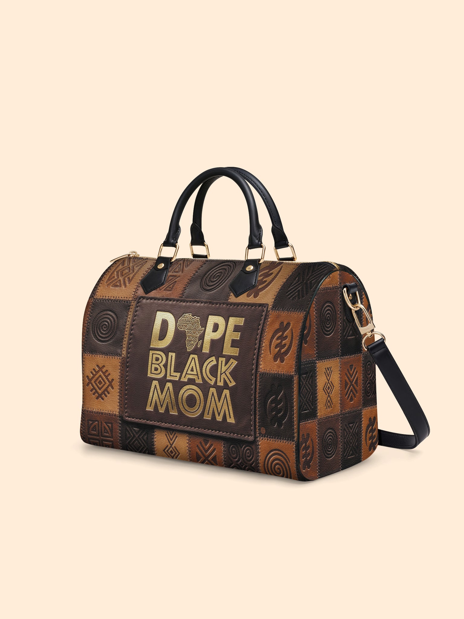 Dope Black Mom Power Leather Boston Bag QR0TV270 – Queenira