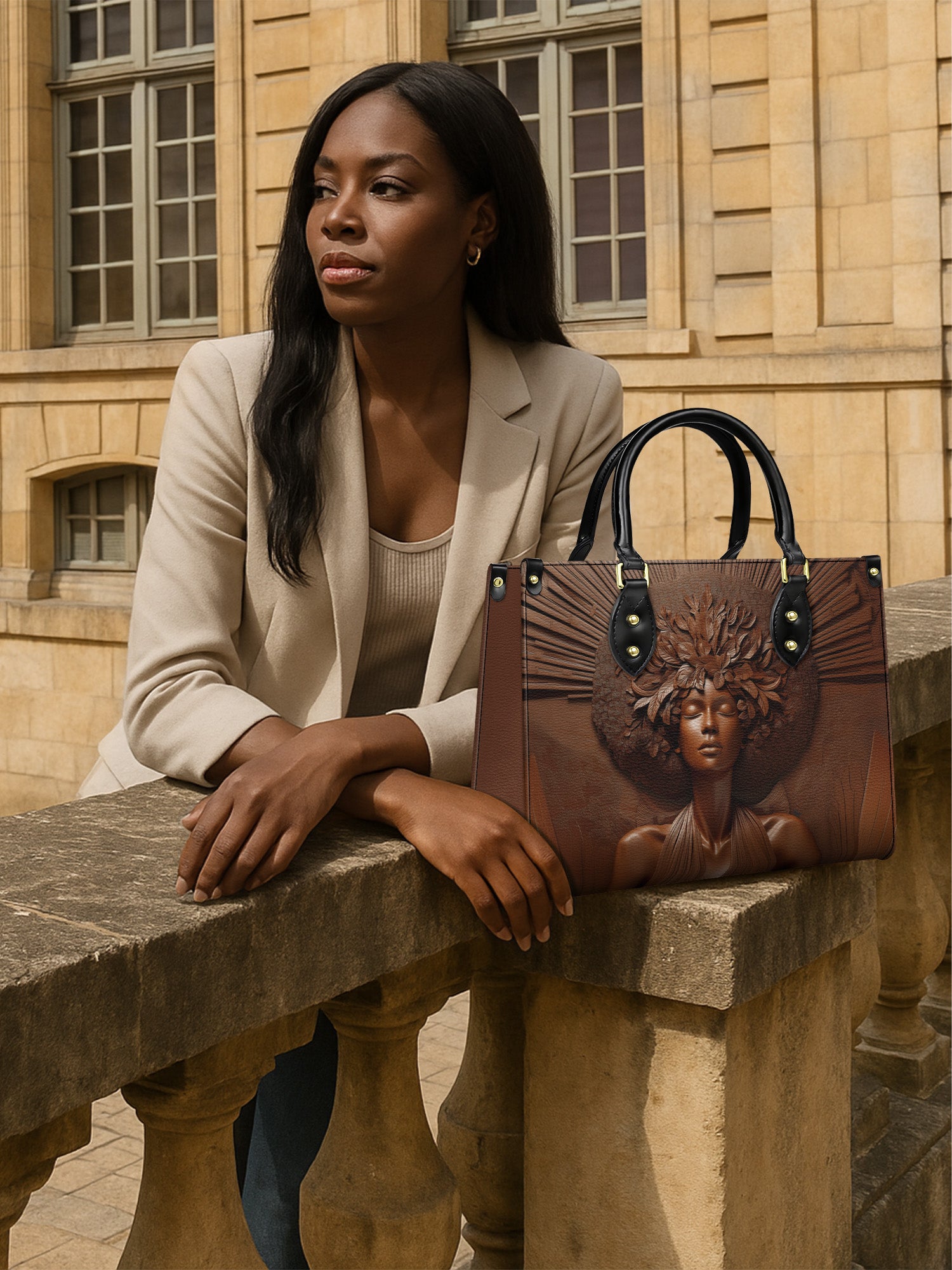 Ebony Bloom Premium Leather Handbag QR0TD343