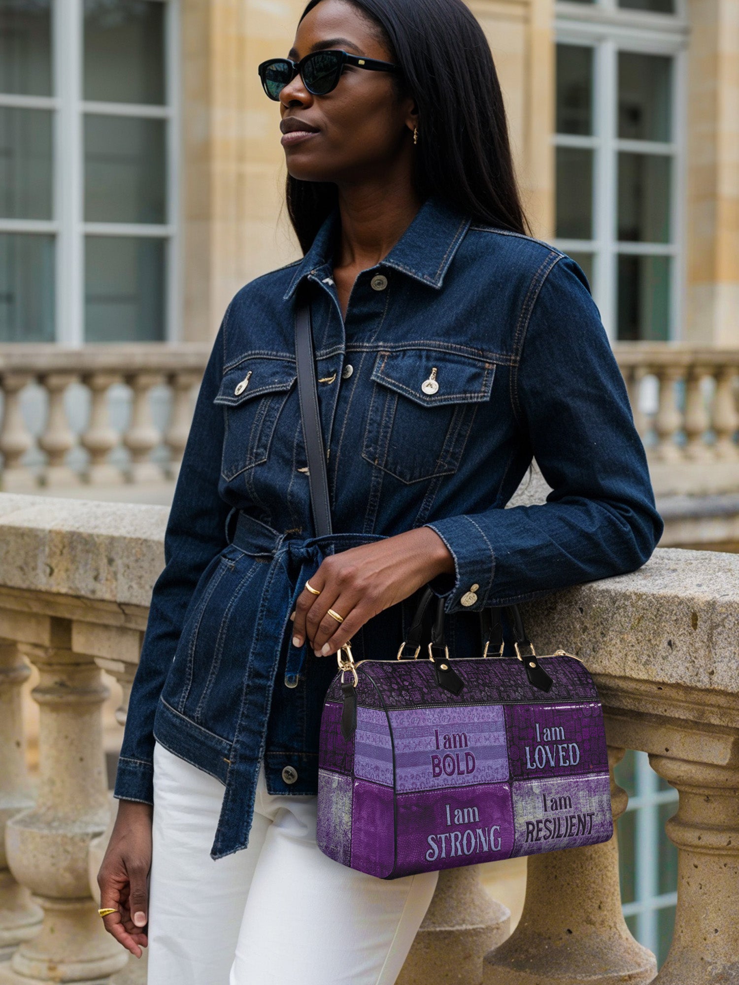 Purple Affirmations Leather Boston Bag QR0XD1048