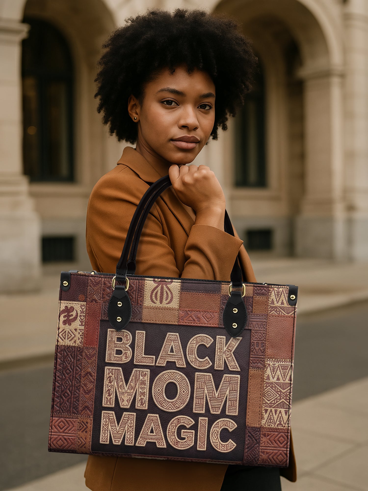 Black Mom Magic Premium Leather Handbag QR0TD657