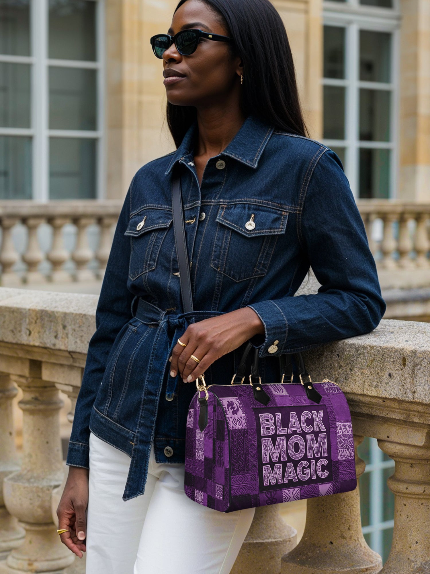 Black Mom Magic Amethyst Leather Boston Bag QR0TD661