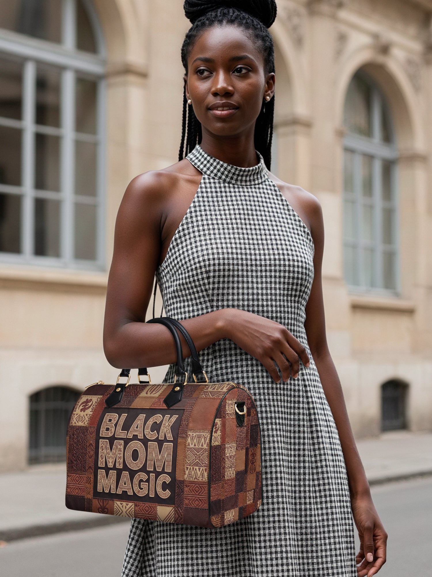 Black Mom Magic Leather Boston Bag QR0TD657