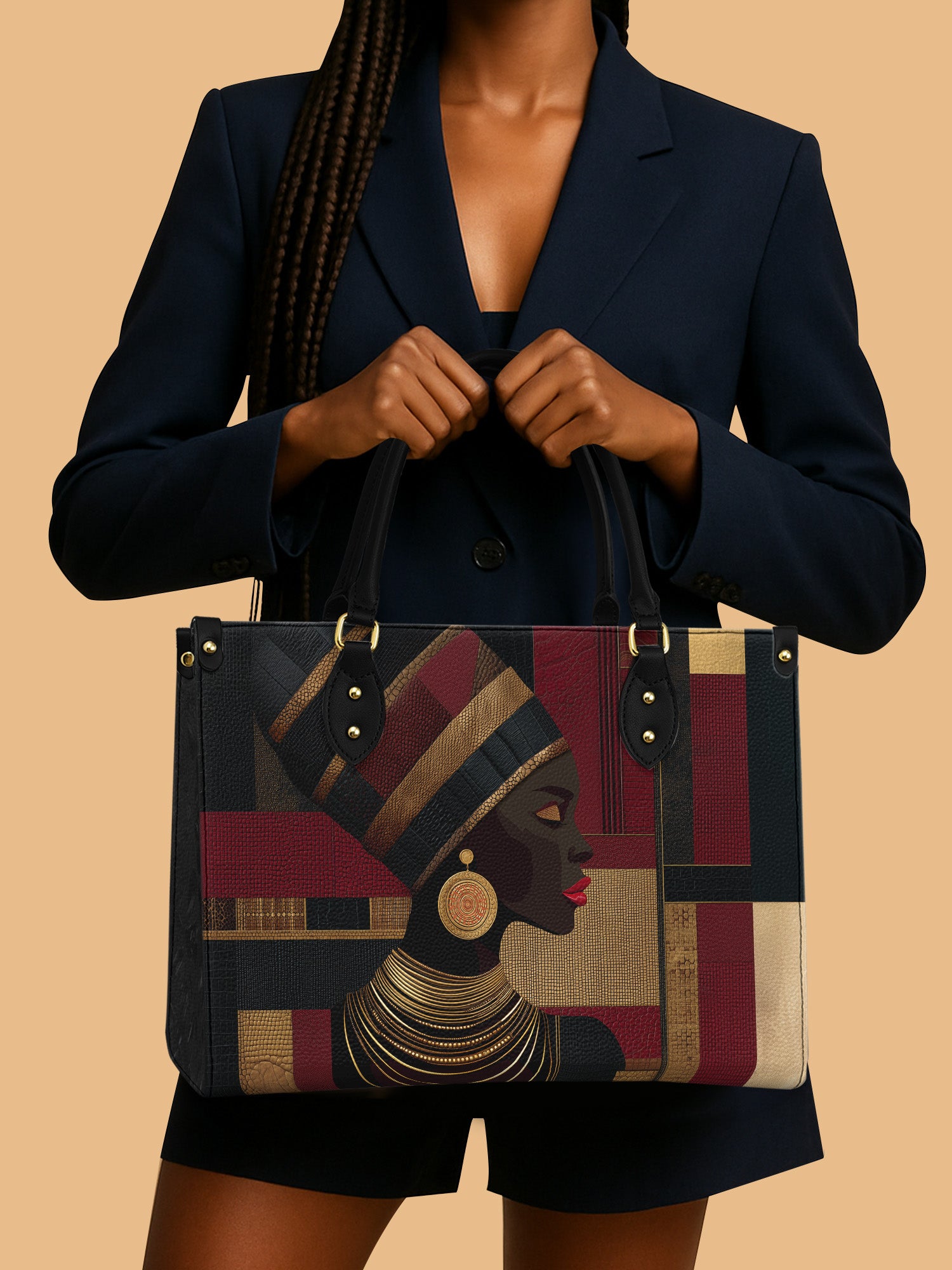 Regal Geometry Premium Leather Handbag QR0XD764