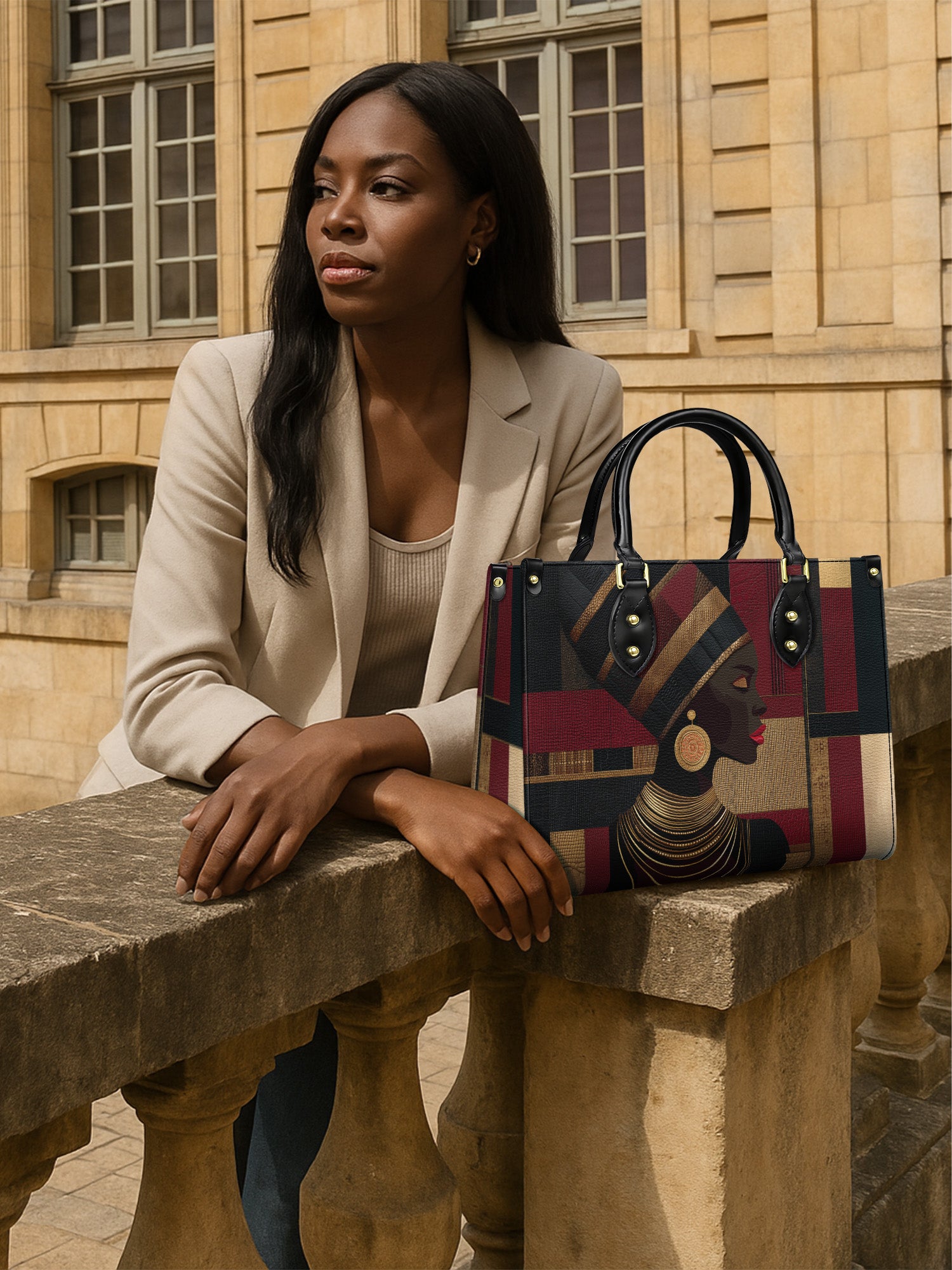 Regal Geometry Premium Leather Handbag QR0XD764