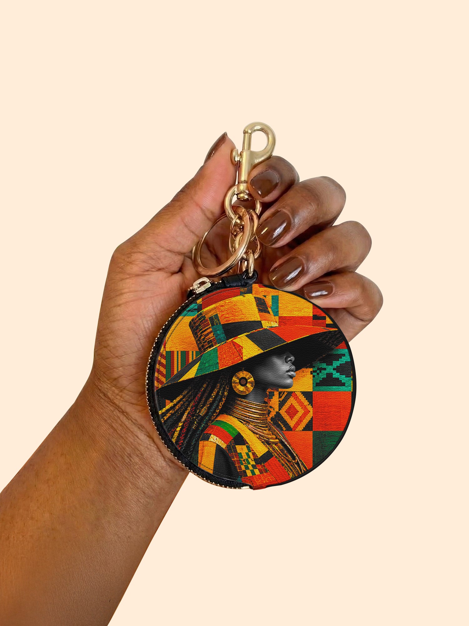 Kente Sovereign Circular Coin Pouch Bag Charm QR0TV276