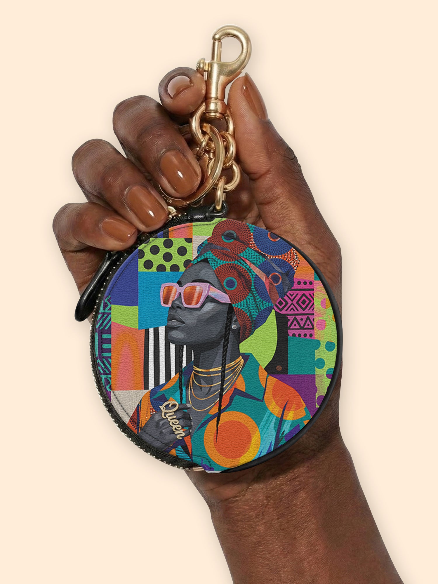 Afro Reverie Circular Coin Pouch Bag Charm QR0TV274