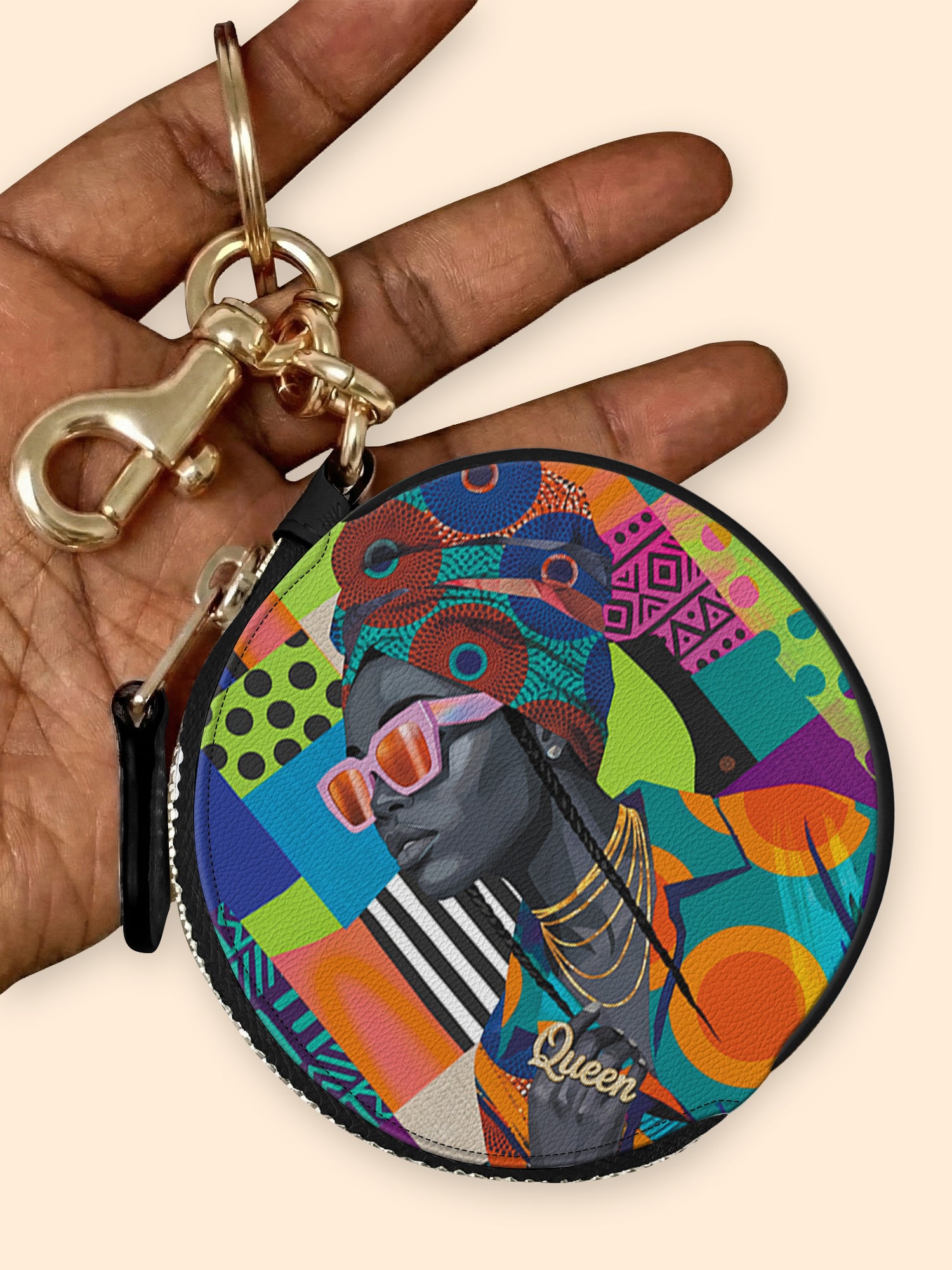 Afro Reverie Circular Coin Pouch Bag Charm QR0TV274