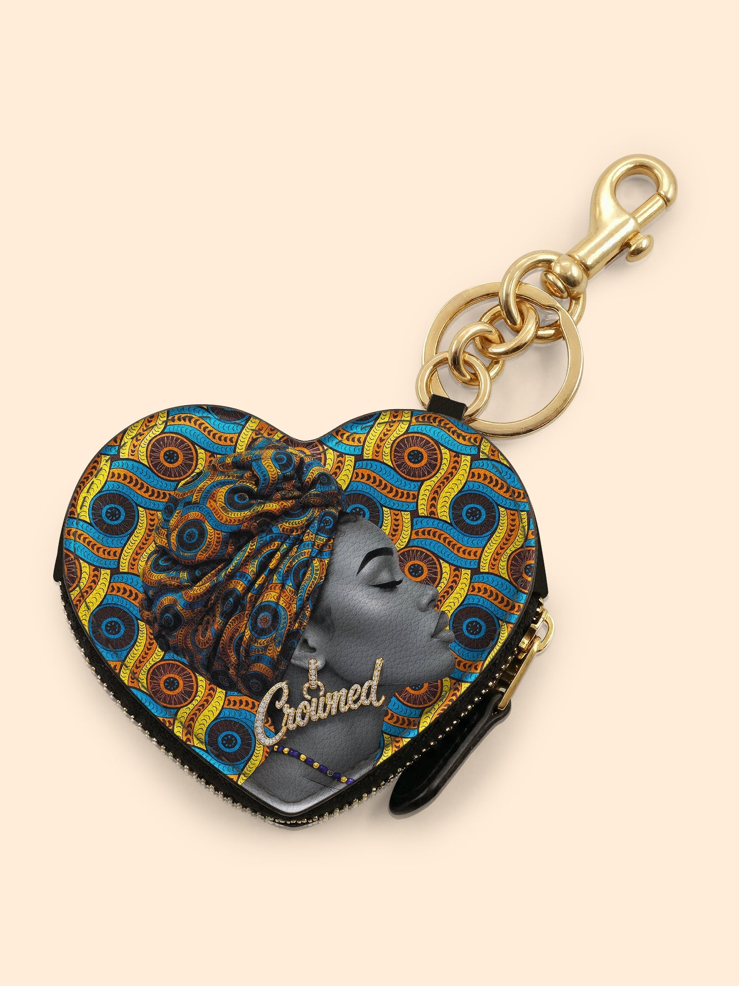 🎁 Crowned Ankara Heart Coin Pouch Bag Charm QR0TV277 (100% off)