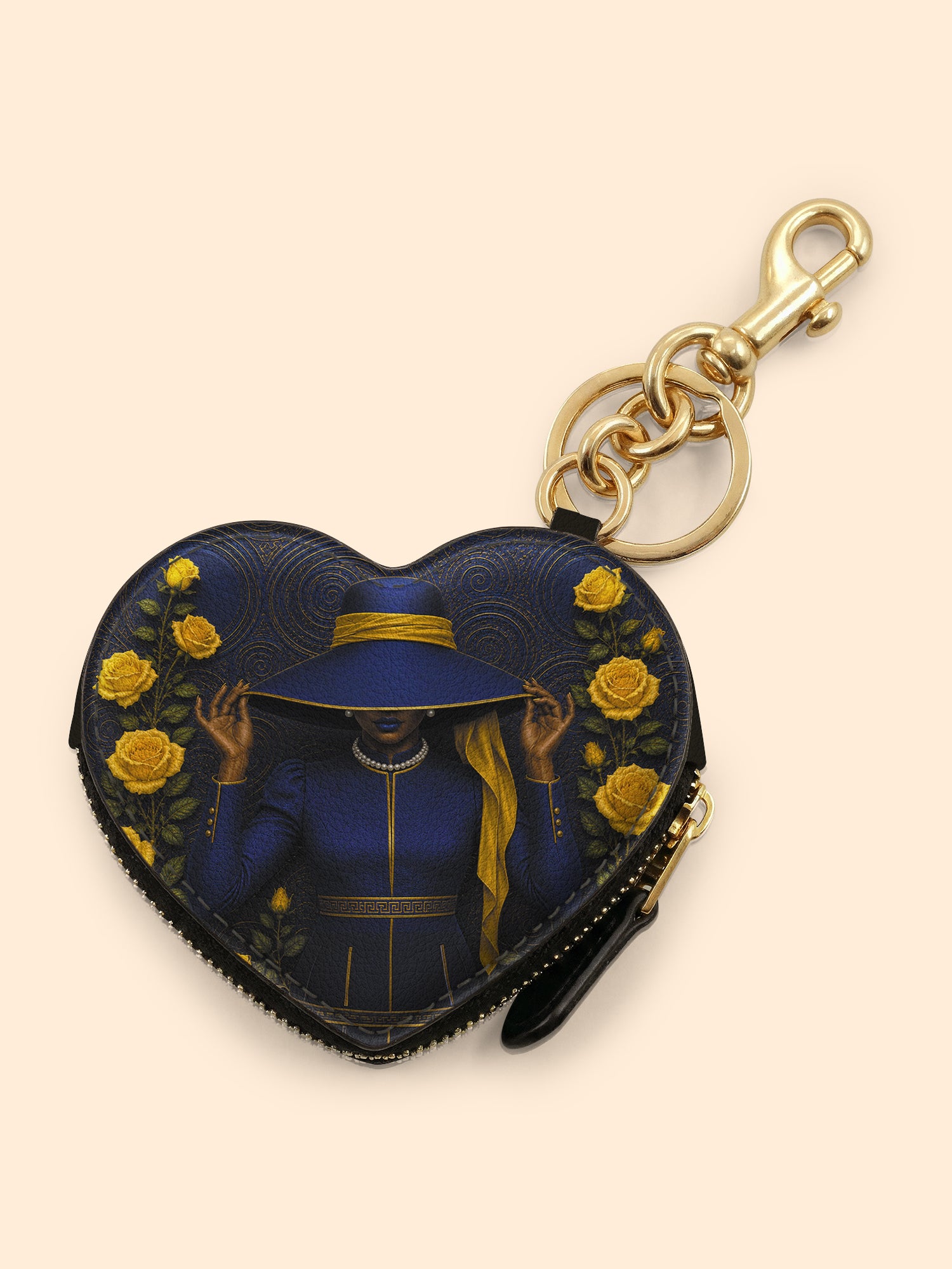 Regal Bloom Heart Coin Pouch Bag Charm QR0HH216