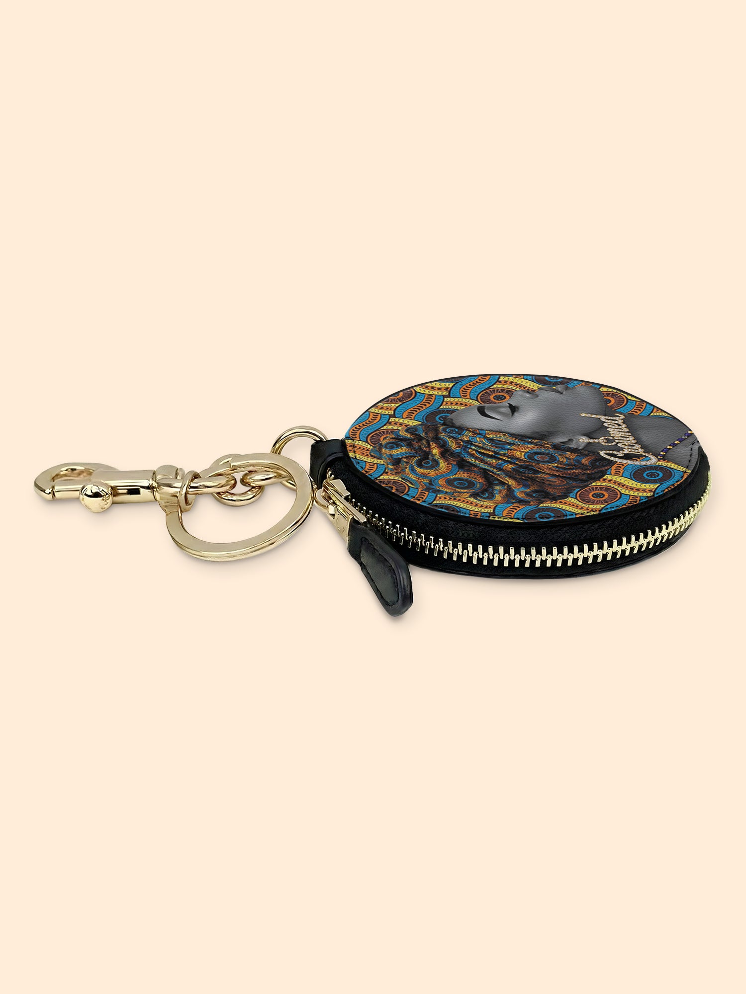 Crowned Ankara Circular Coin Pouch Bag Charm QR0TV277