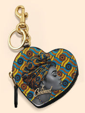 Crowned Ankara Heart Coin Pouch Bag Charm QR0TV277