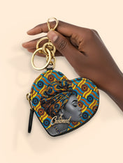 Crowned Ankara Heart Coin Pouch Bag Charm QR0TV277