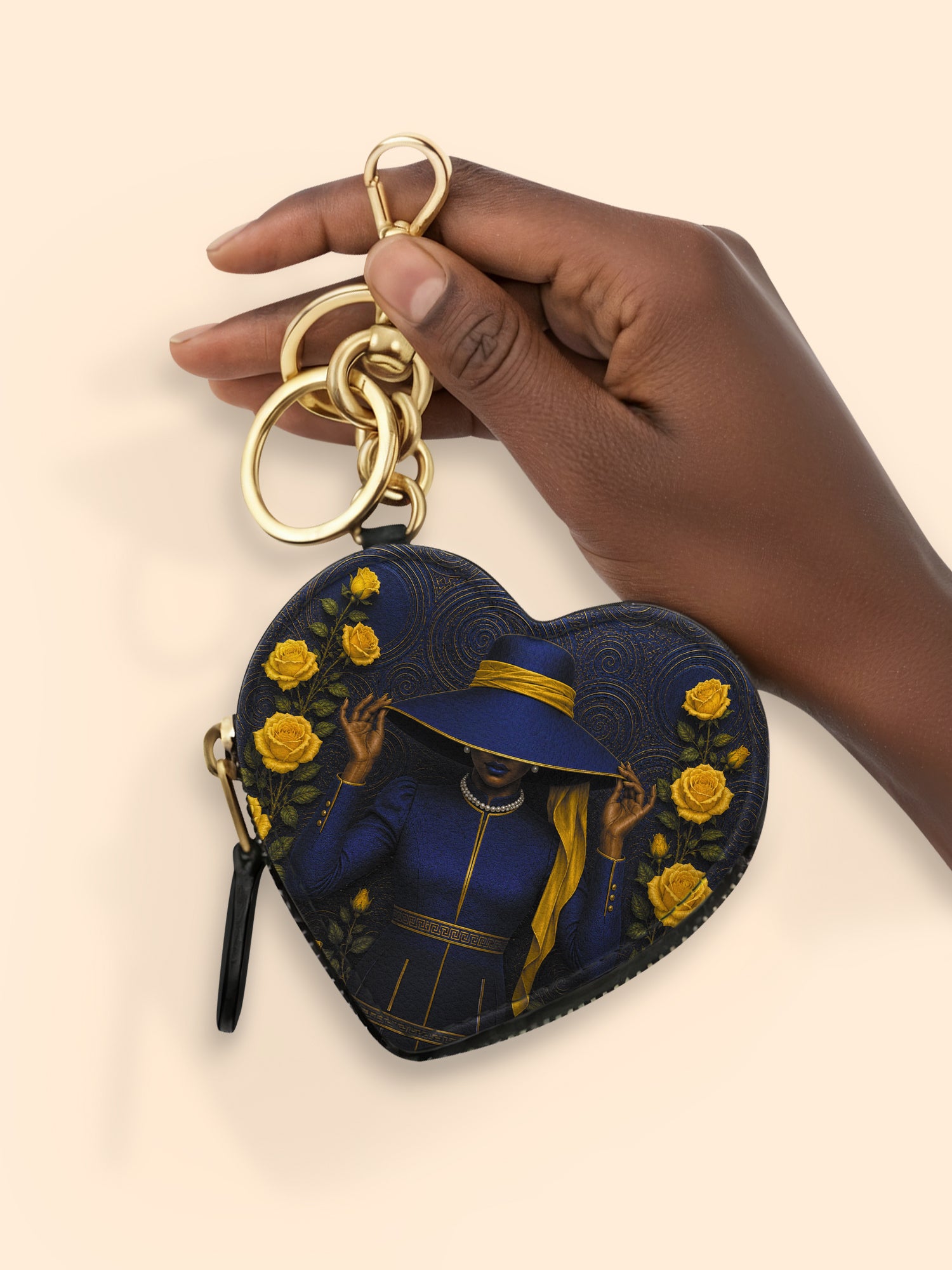 Regal Bloom Heart Coin Pouch Bag Charm QR0HH216