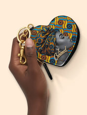 Crowned Ankara Heart Coin Pouch Bag Charm QR0TV277