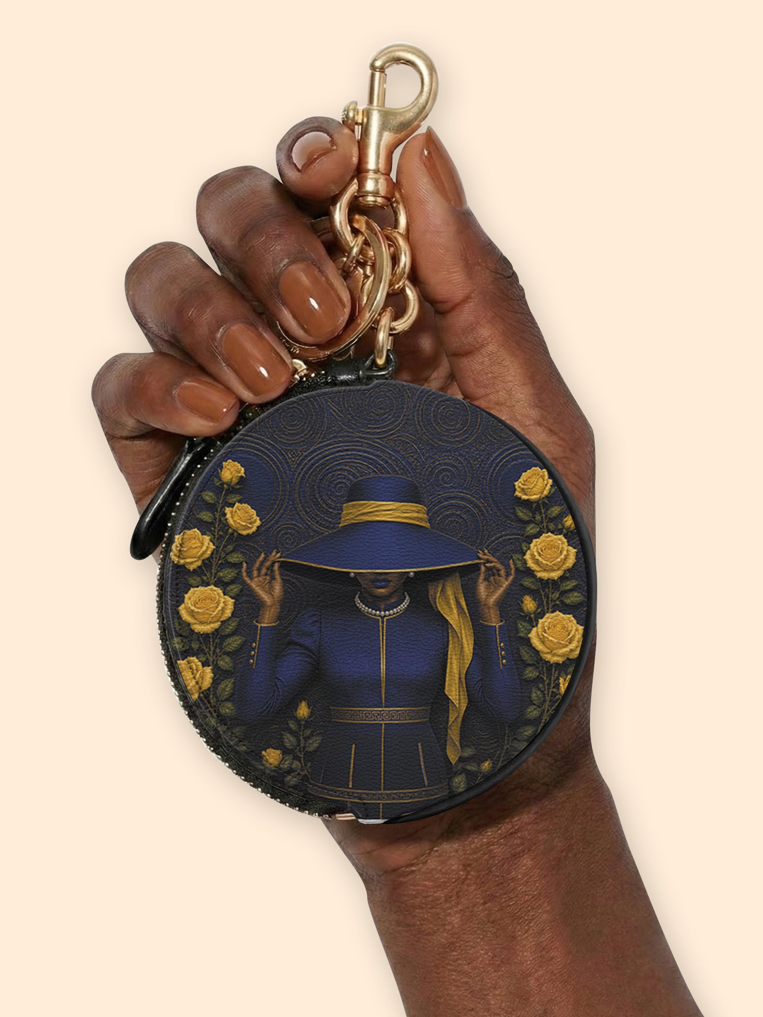 Regal Bloom Circular Coin Pouch Bag Charm QR0HH216
