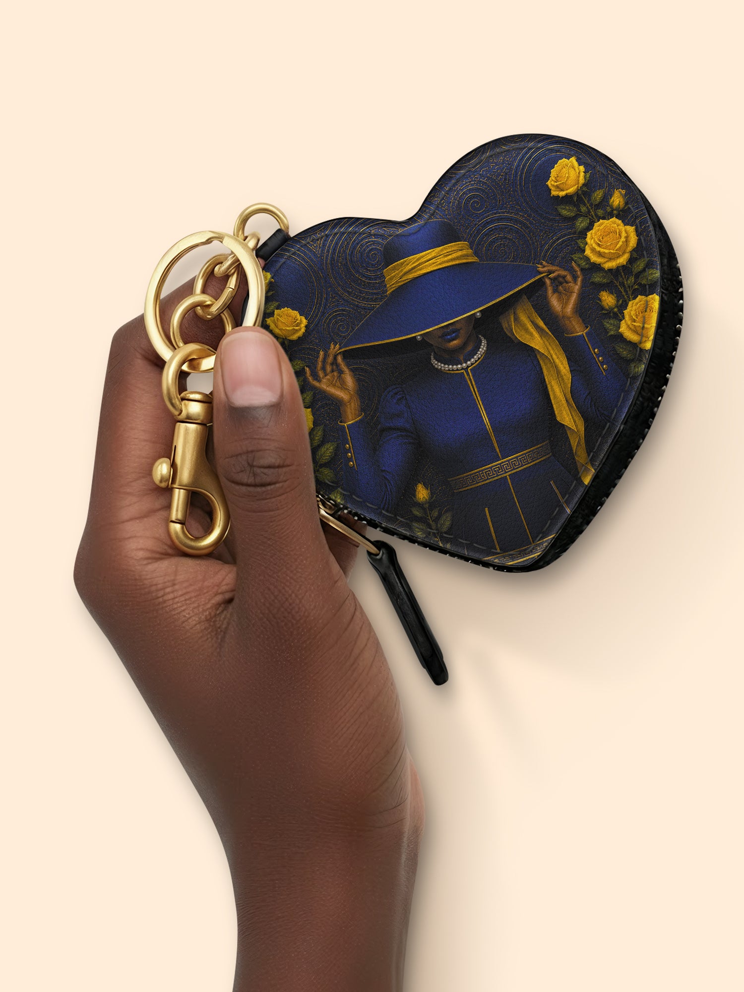 Regal Bloom Heart Coin Pouch Bag Charm QR0HH216