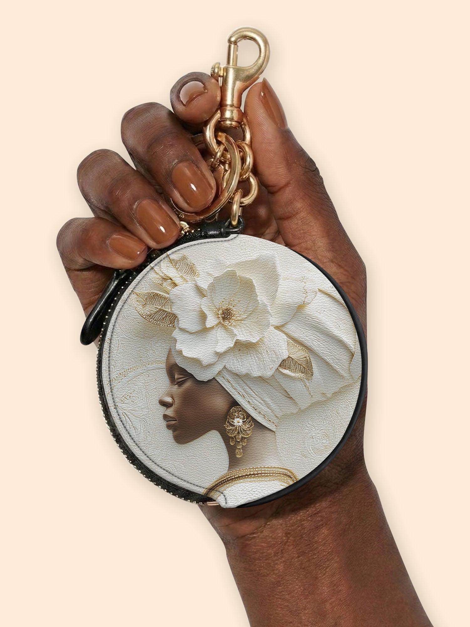 Pearl Serenity Circular Coin Pouch Bag Charm QR0TV193