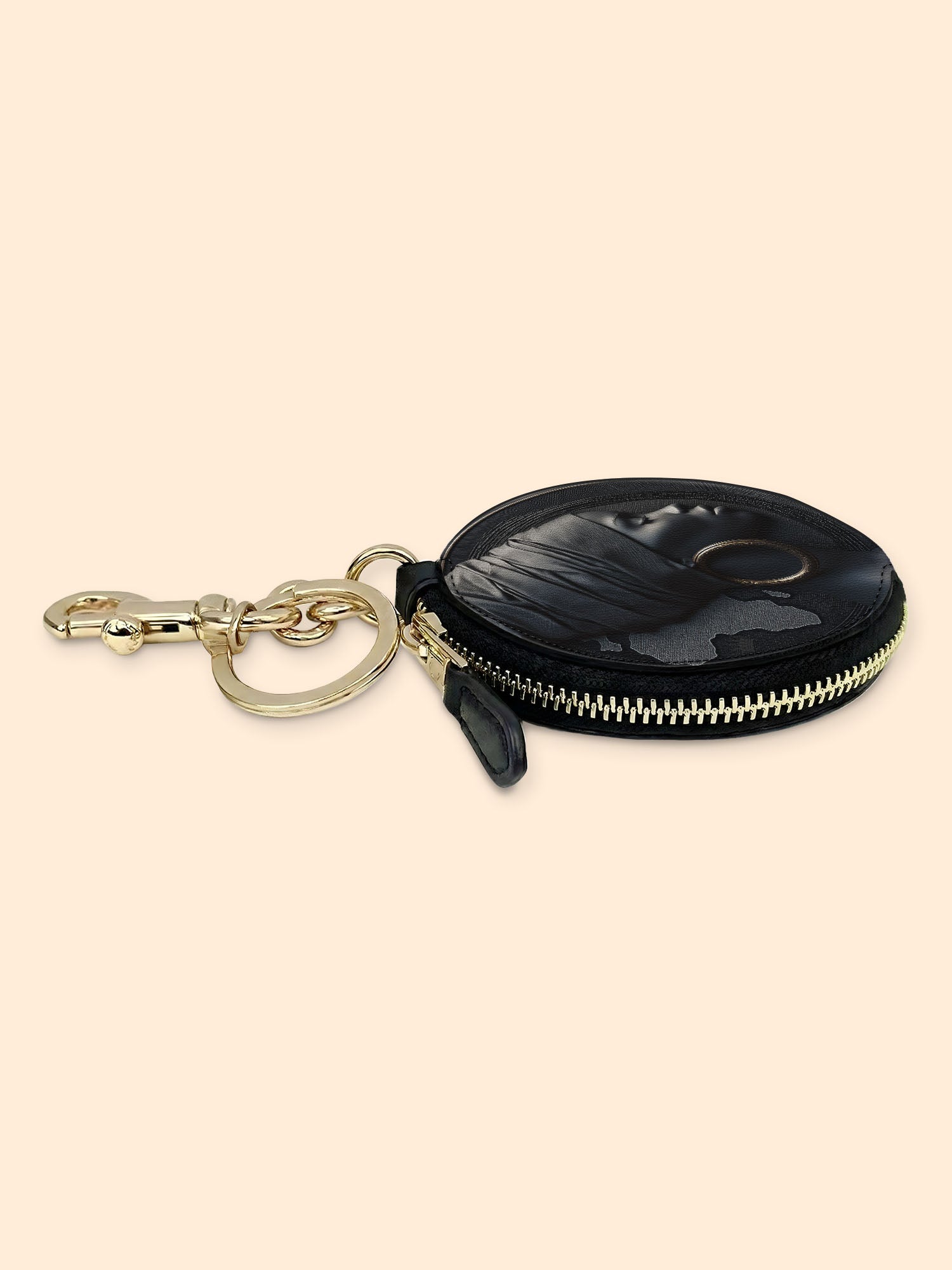 Pure Ebony Circular Coin Pouch Bag Charm QR0TD287