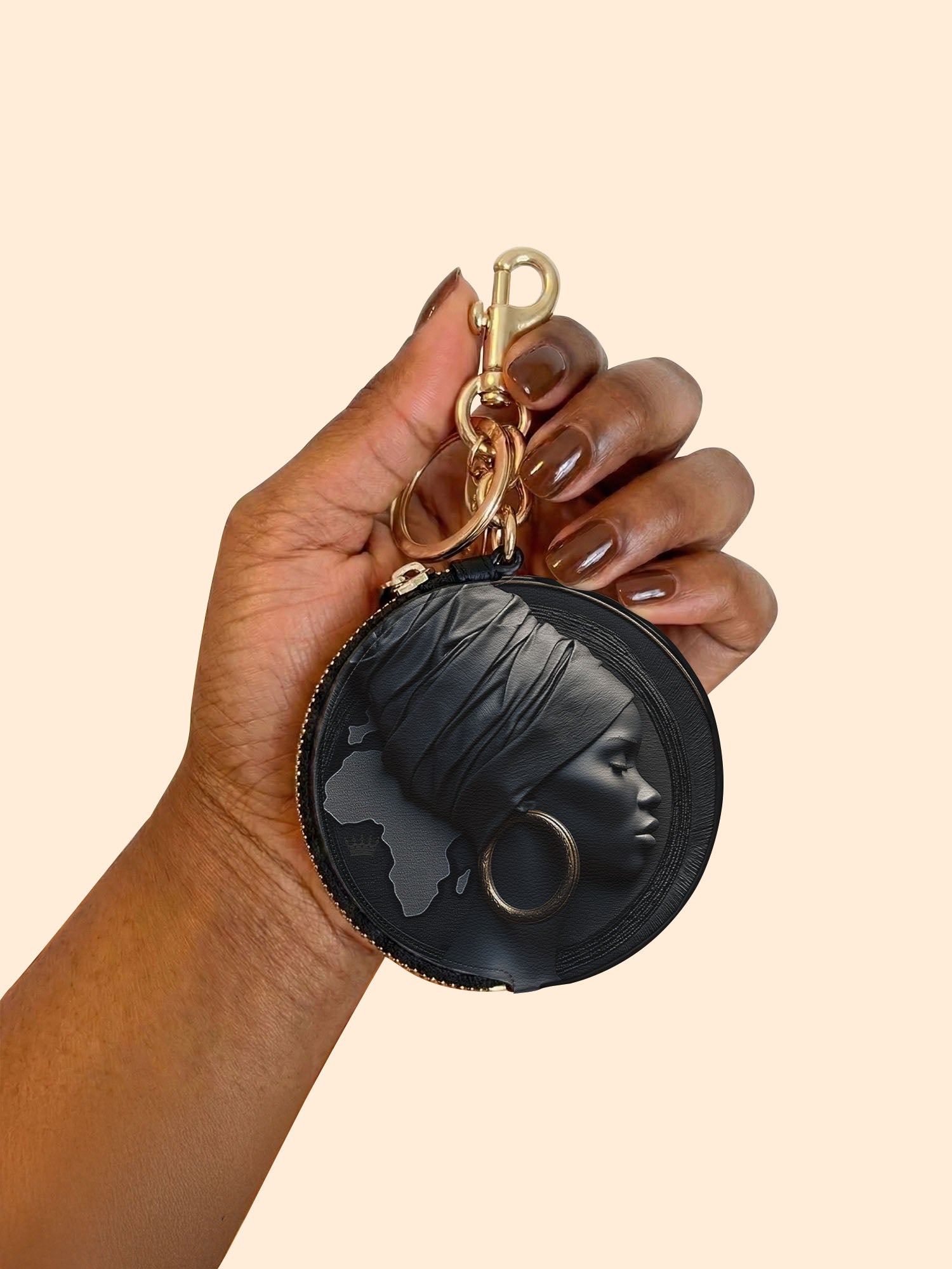 Pure Ebony Circular Coin Pouch Bag Charm QR0TD287