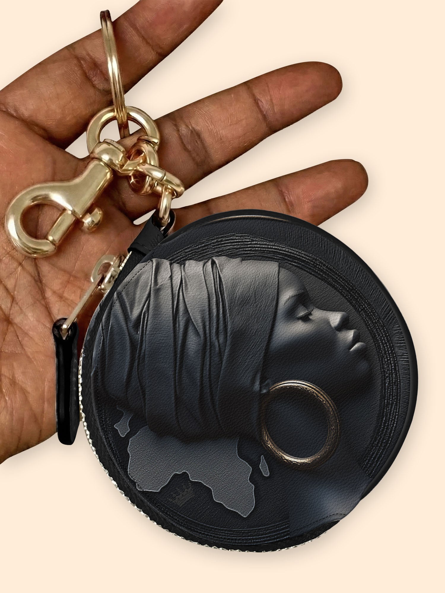 Pure Ebony Circular Coin Pouch Bag Charm QR0TD287