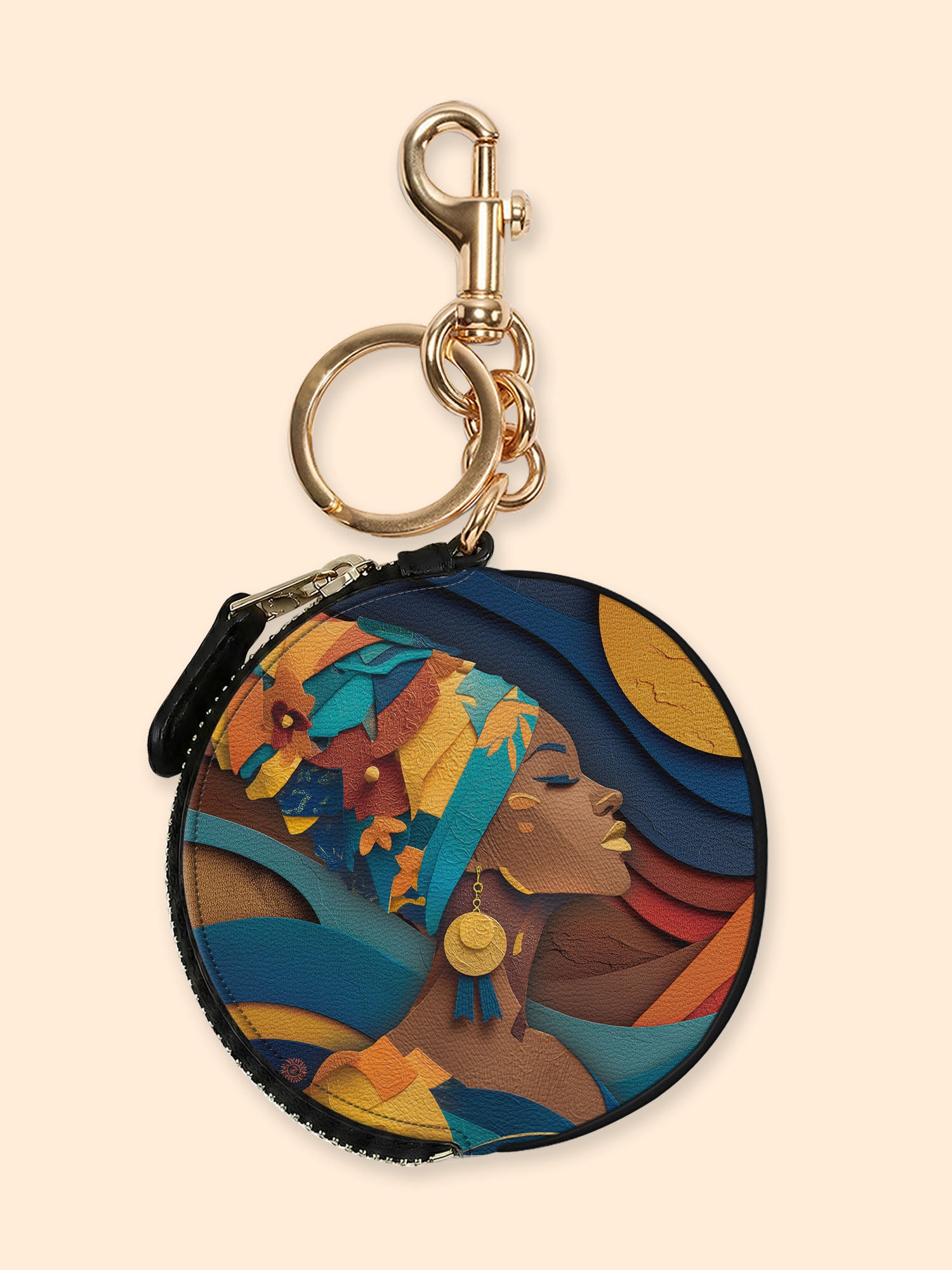 Woman in Headwrap Circular Coin Pouch Bag Charm QR0HH021