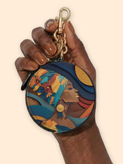 Woman in Headwrap Circular Coin Pouch Bag Charm QR0HH021