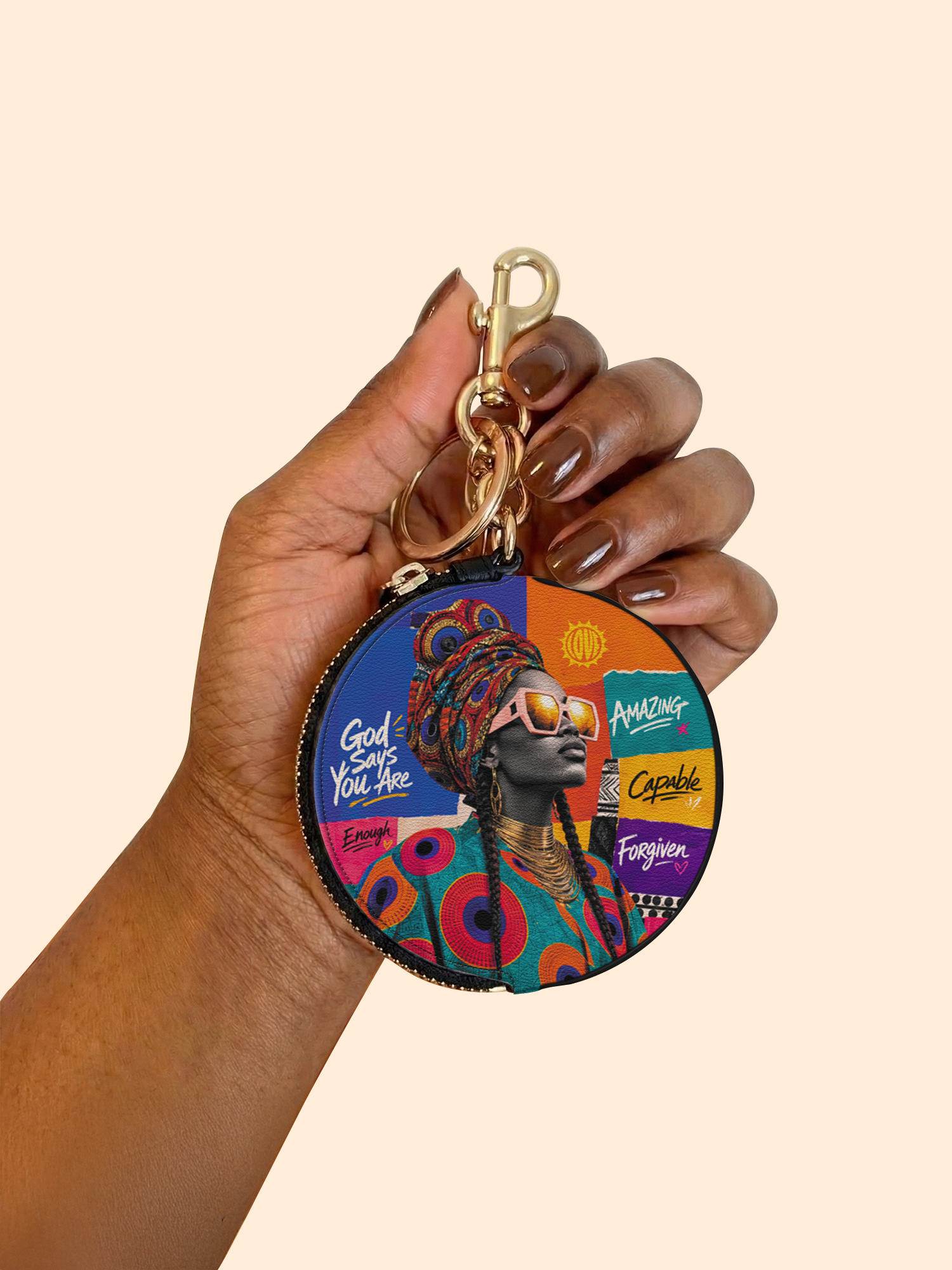 Boldly Blessed Circular Coin Pouch Bag Charm QR0TV275