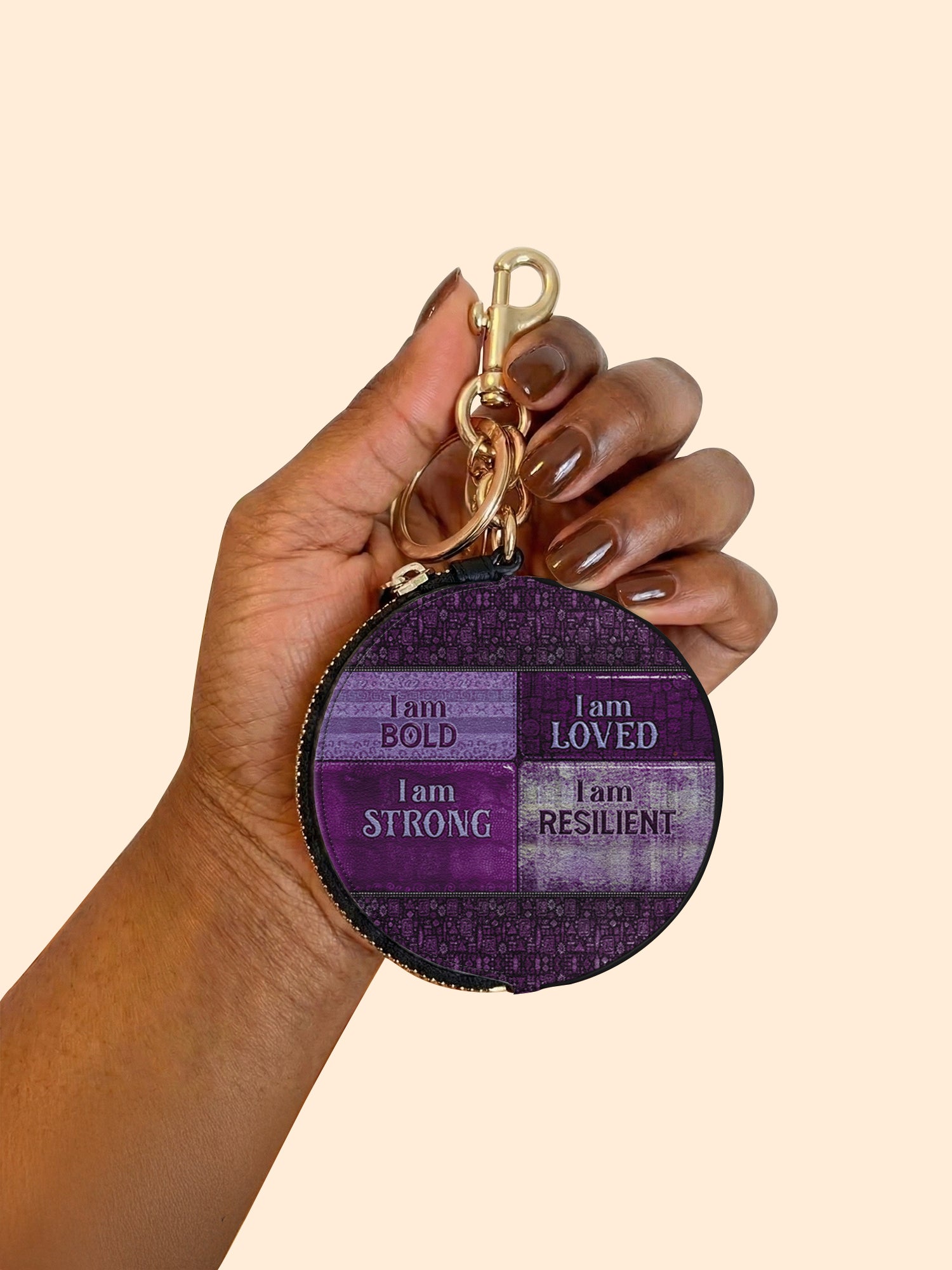 Purple Affirmations Circular Coin Pouch Bag Charm QR0XD1048
