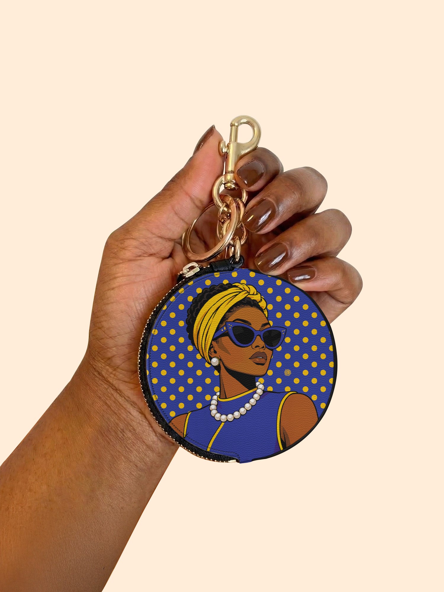 Blue Gold Legacy Circular Coin Pouch Bag Charm QR0TV286
