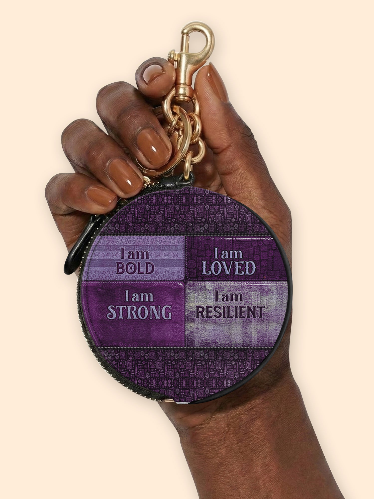 Purple Affirmations Circular Coin Pouch Bag Charm QR0XD1048
