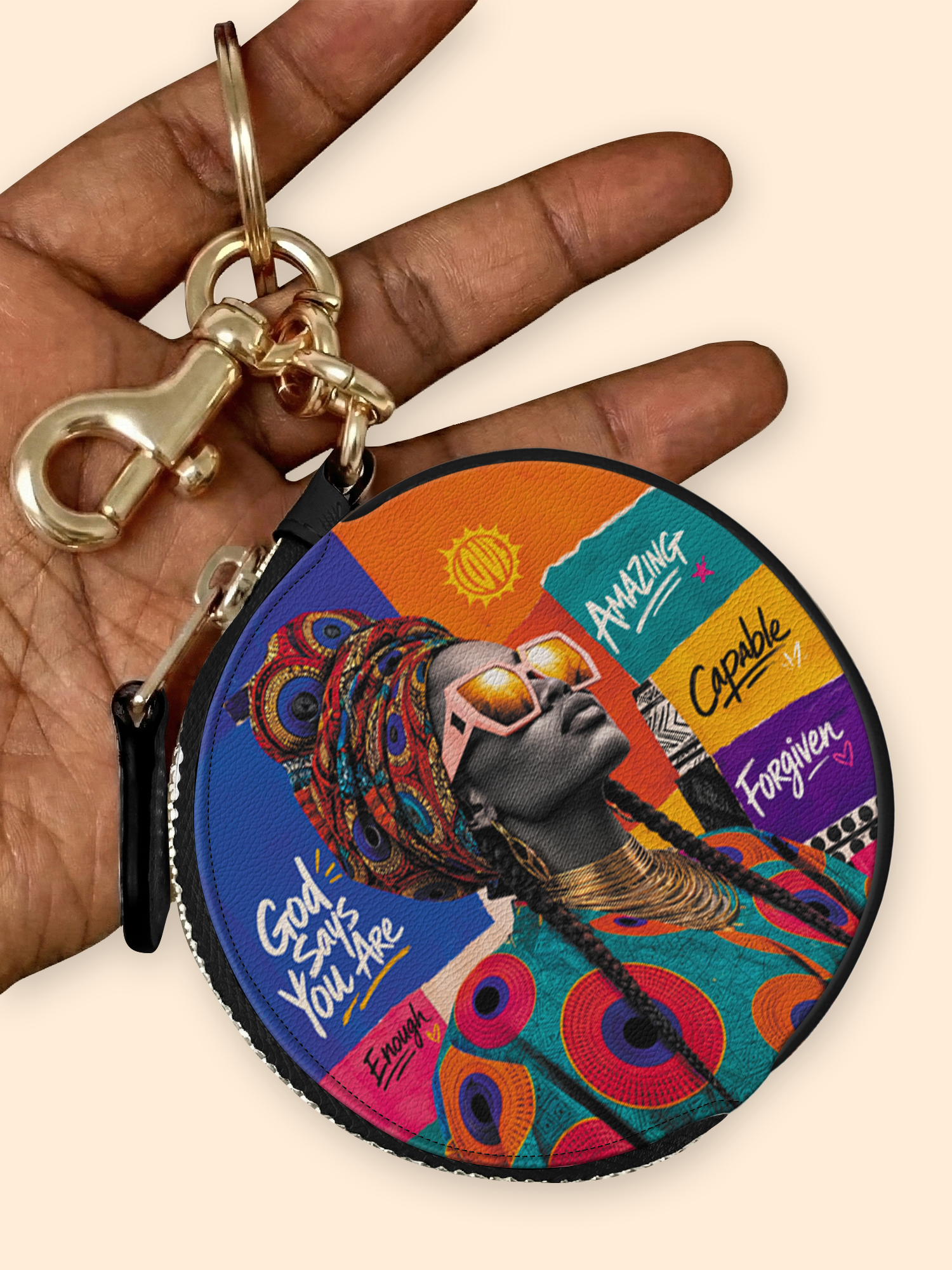 Boldly Blessed Circular Coin Pouch Bag Charm QR0TV275
