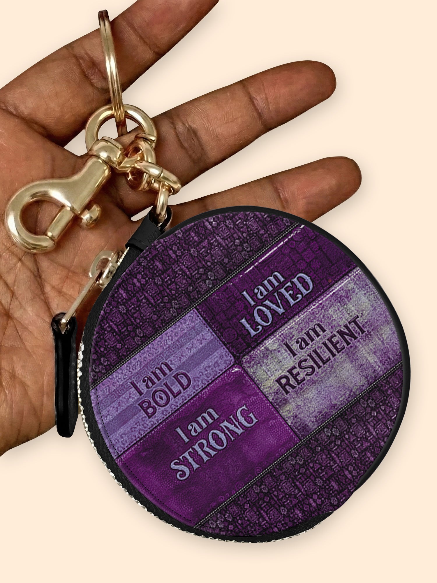 Purple Affirmations Circular Coin Pouch Bag Charm QR0XD1048