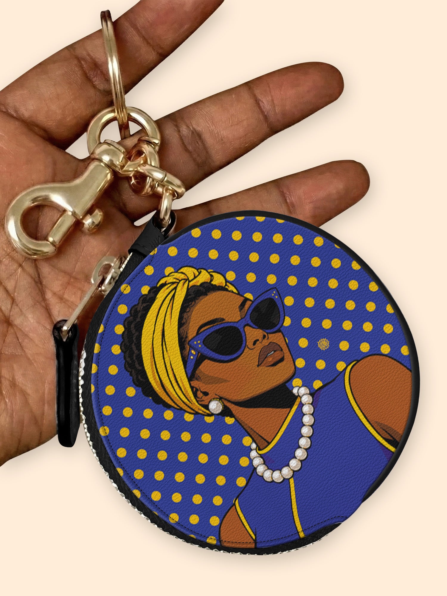 Blue Gold Legacy Circular Coin Pouch Bag Charm QR0TV286