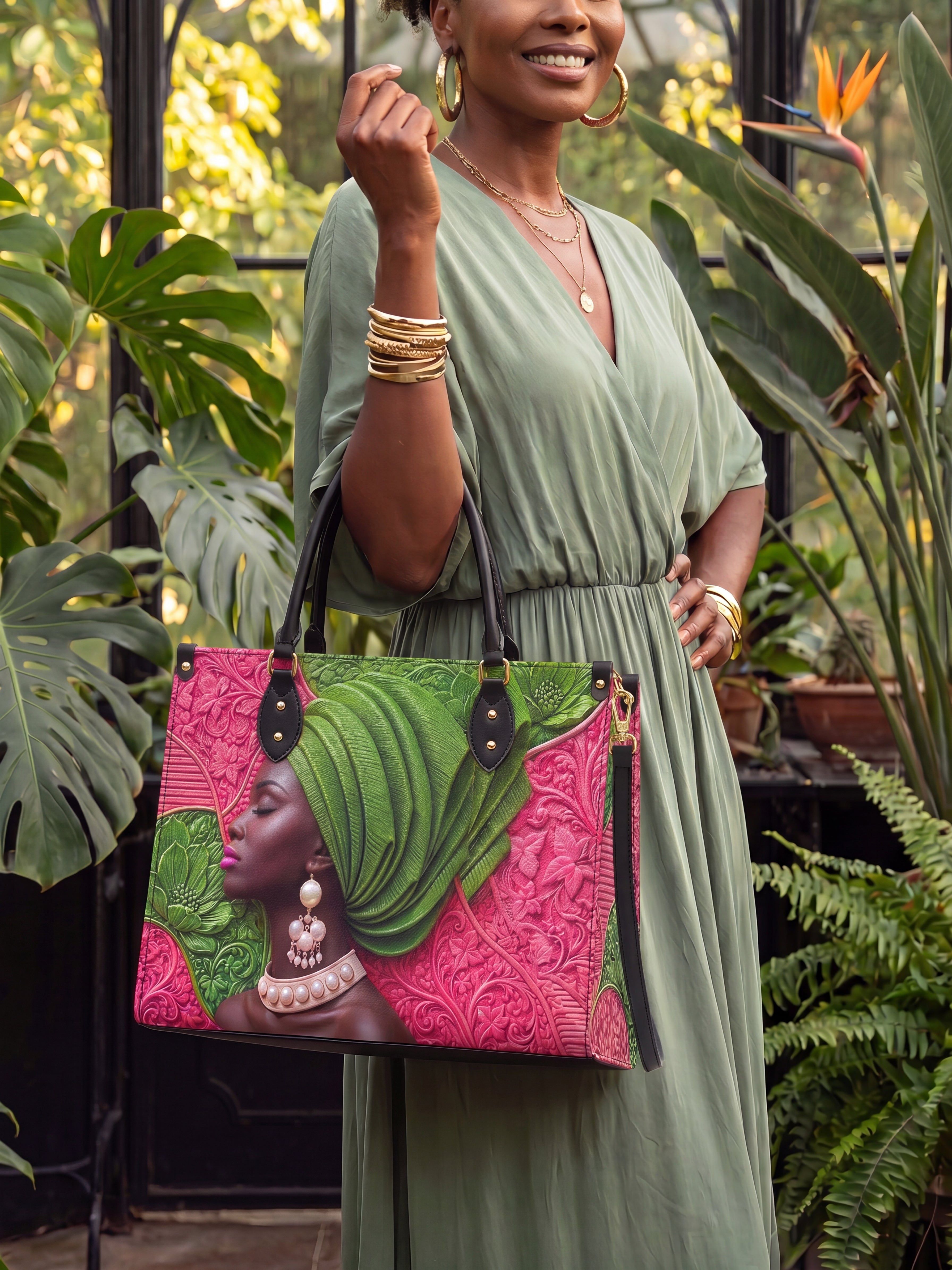 Divine Green Premium Leather Handbag QR0TD705