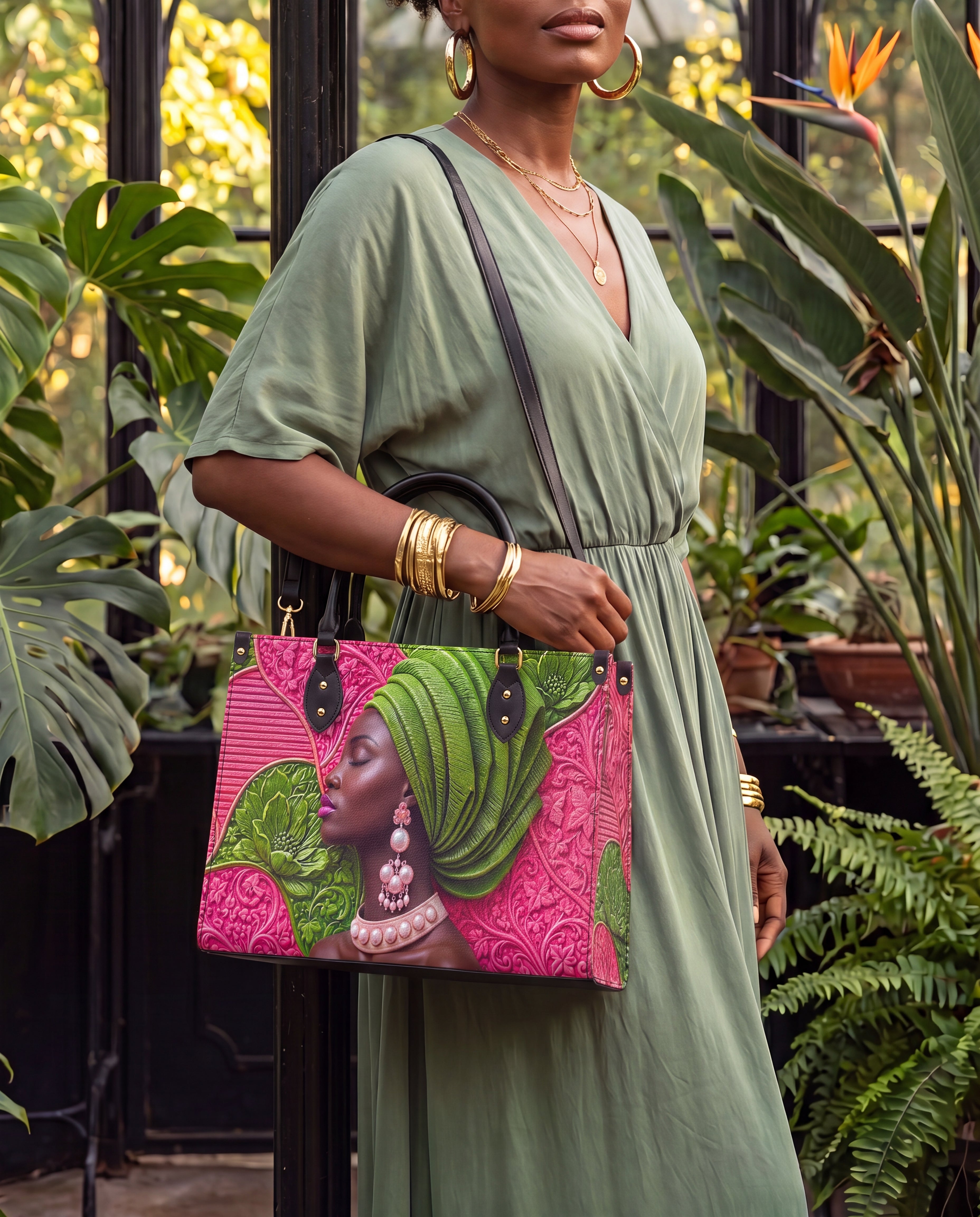 Divine Green Premium Leather Handbag QR0TD705